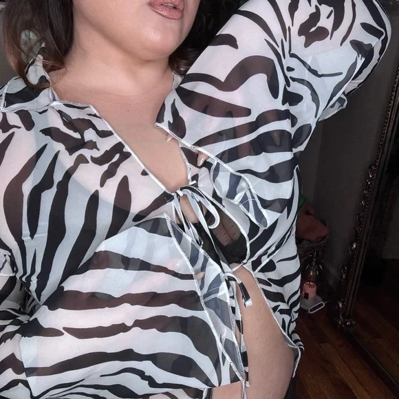 Zebra Print Sheer Tie-Front Top - Picture 4 of 4